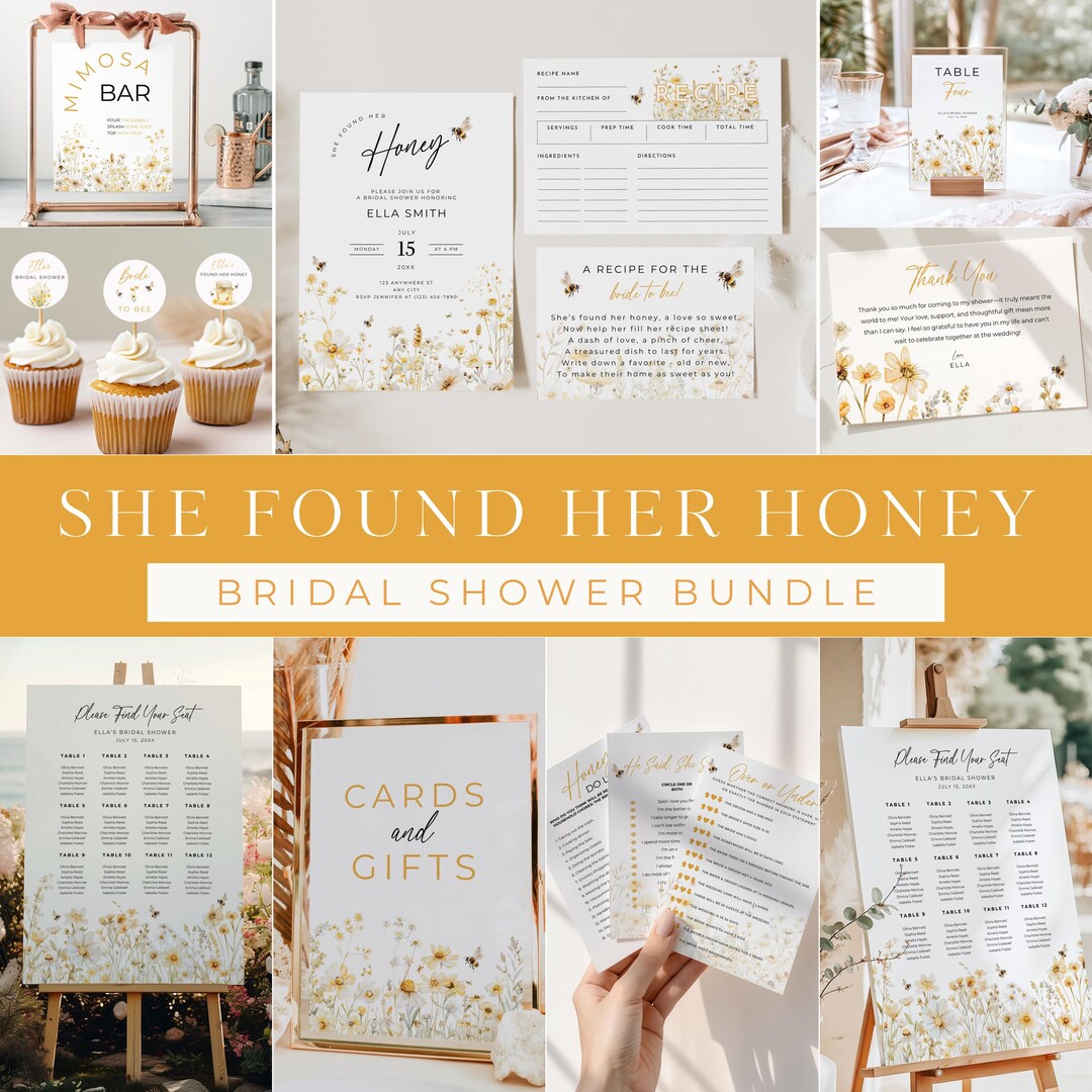 She Found Her Honey Bridal Shower Bundle, Bride to Bee Invitation Suite ...