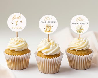 Bride to Bee Cupcake Topper Template, She Found Her Honey Bridal Shower Decor, Wildflower Meant to Bee Dessert Topper, HB01