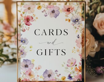 Wildflower Cards and Gifts Sign, Boho Wedding Table Decor, Spring Floral Reception Printable, Editable Canva Template, C8