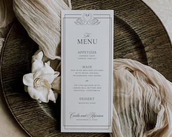 Swan Wedding Menu | Classic Old Money Reception Dinner Menu | Luxury Minimalist Wedding Menu | Formal Black Tie Menu Template | C53