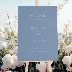Welcome to Our Wedding Sign Dusty Blue, Printable Minimalist Wedding Sign Template, Light Blue Editable Wedding Poster, Modern Decor, IS4