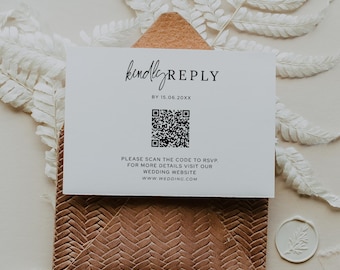 RSVP QR Code, Minimalist Wedding Reply Template, Editable Modern Wedding Website Card, Printable Online Wedding Response Insert, AV1