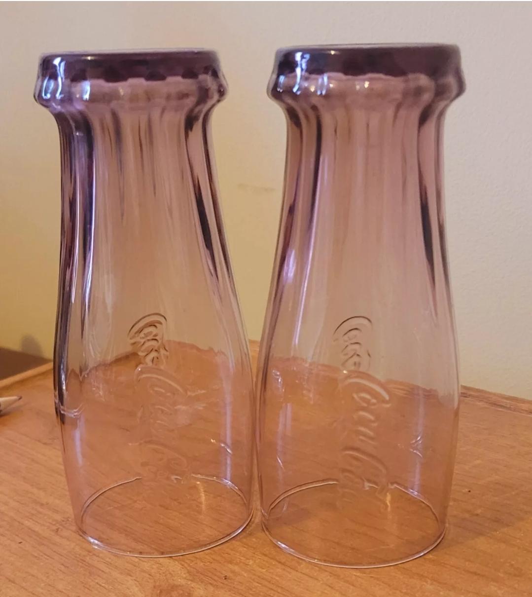 Coca Cola Glasses Limited Edition Pink Upside Down Bottle Shape X 2 ...