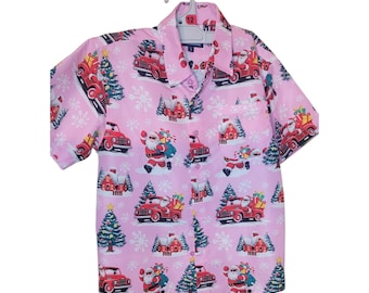 lowes size 8 father Christmas button down pink shirt