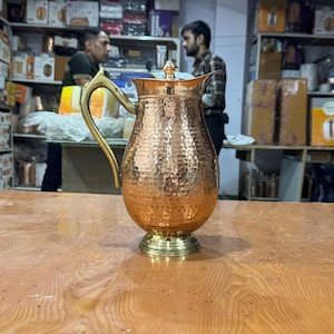 Handcrafted Copper Water Pitcher with Brass Handle: Indian Kitchen Decor