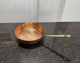Handcrafted Hammered Copper Fry Pan with Brass Handle – Elegant Kitchen Cookware for  Gift for