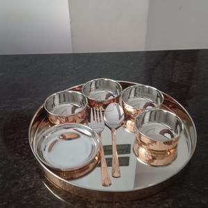 Indian handmade Indian Handmade Steel Copper Dinner Set, Authentic Serving Dinnerware for Elegant Meals, Perfect Gift for Housewarming