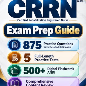 Könnte beinhalten: Der CRRN Certified Rehabilitation Registered Nurse Exam Prep Guide in der Ausgabe 2026-2027 enthält 875 Übungsfragen mit Erklärungen, 5 vollständige Übungstests, über 500 digitale Anki-Lernkarten und eine umfassende Inhaltsübersicht.