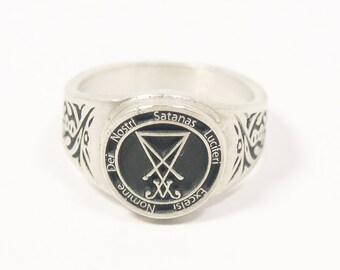 Satan Sigil Ring - Invocation to Satan - Lucifer Atheist Theistic Satanism - Sigil Of Lucifer Jewelry RM142