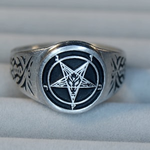 Baphomet Sabbatic Goat Demon Ring Design Occult Symbol Gnostic teachings Demonic Idol RM102