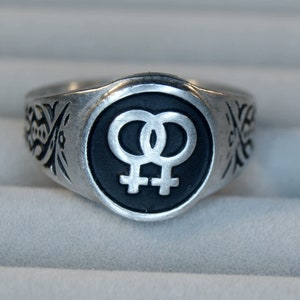 Lesbian Pride Ring - Double Female Symbol - Gay Bisexual LGBTQ+ Love Non-binary Rainbow same-sex RM100