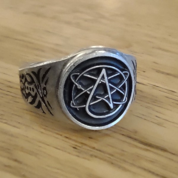 Atomic atheist swirl ring- Occult Jewelry -sizes 7-14
