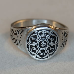 Om Mani Padme Hum Lotus mantra ring Pewter ring all Sizes 7 to 14 Manipadmi RM196