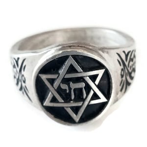 Star of David Chai Ring - Jewish - Magen David Judaism Jewelry Religious Alive Living Life RM154