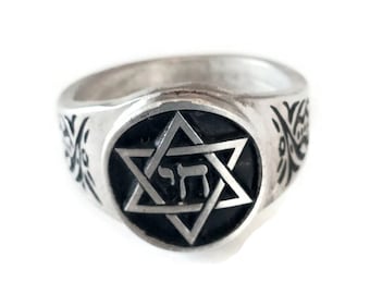 Davidstern Chai Ring - Jüdisch - Magen David Judentum Schmuck religiös lebendig lebendigen Leben RM154