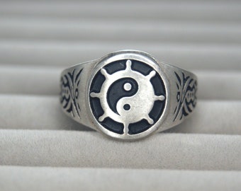 Dharmachakra Wheel Yin Yang Ring - Dharma Wheel - Buddha Wheel - Wheel of Dharma - Tibet Nepal Buddism - Tibetan - Buddhist Bhutan RM186