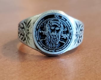 Vintage JORGEN JENSEN Pewter Denmark 230 Blue Ring, Sz. 7.25
