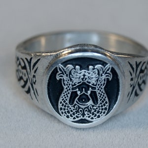 2 Tailed Mermaid Ring - Melusine Pewter Sirens Myth  - Sizes 7 to 14 - Gorgona Medieval Renaissance Jewelry RM233