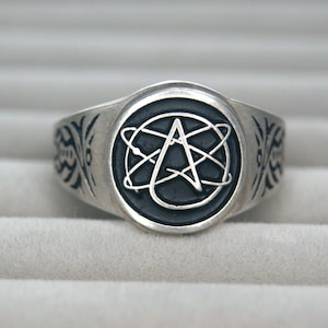 Minimalistischer Atheist Swirl Ring - Symbol okkulter Schmuck Atheist - Größen 7-14 RM105