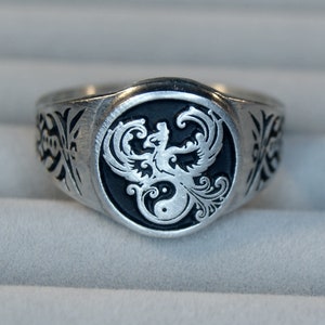 Rising Phoenix Yin Yang Ring - Spirit Animal Fire Passion Bird Rebirth Balance Harmony Duality  interconnectedness Jewelry RM127