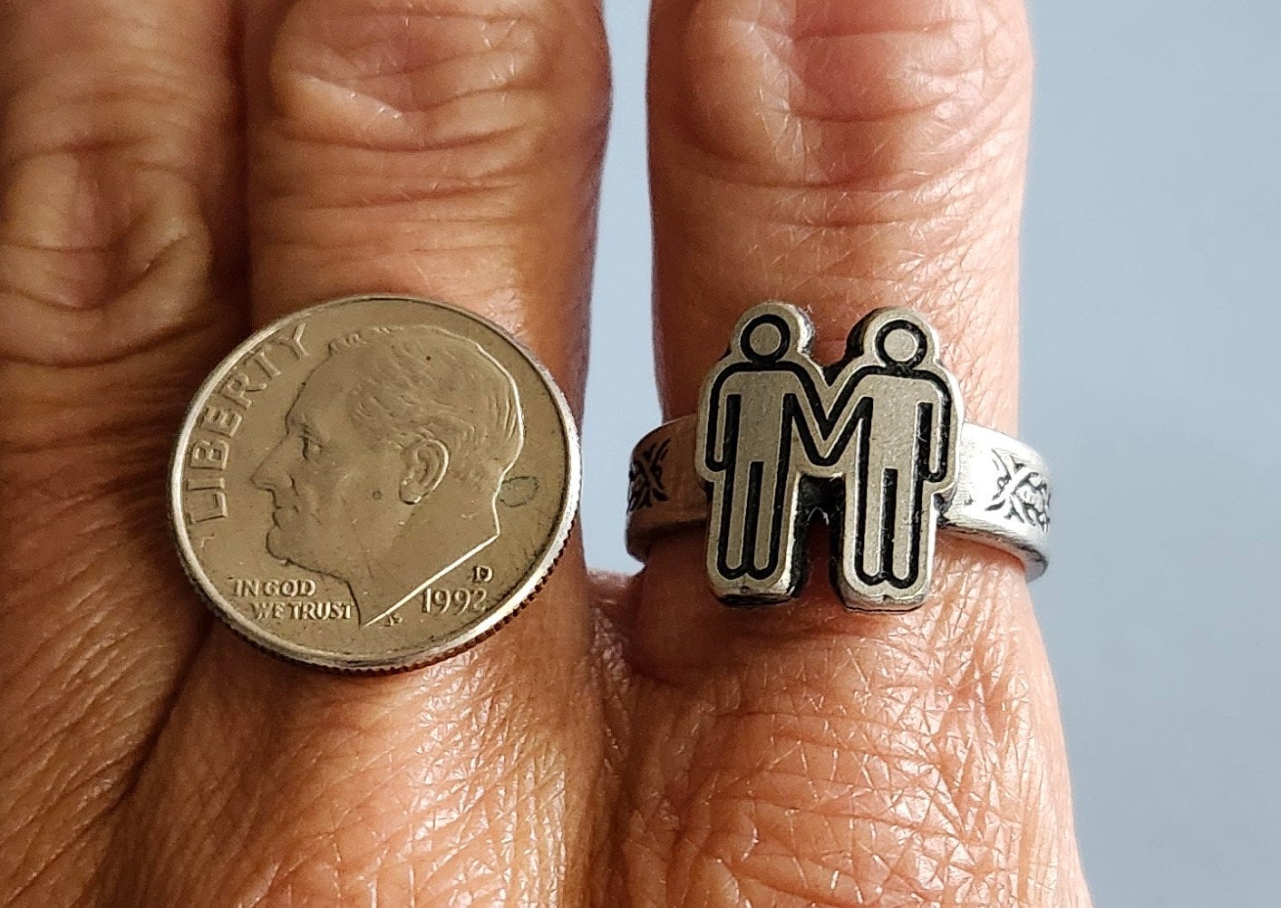 Ladies Double Male Symbol People Figures Gay Pride Pewter Ring