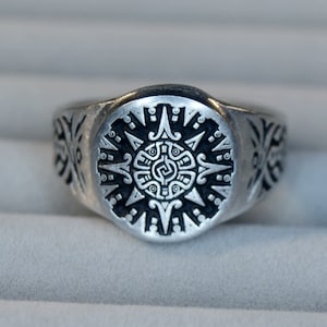 Mayan Sun Ring - Aztec Mayan Calendar Sun K&#39;in Maya Long Count Calendar Jewelry RM118