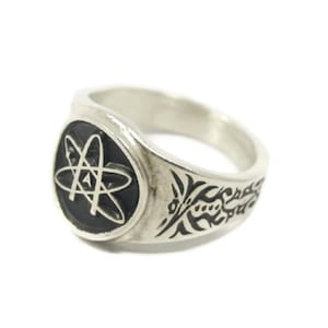 Atheist Atom Symbol Ring - Atomic whirl atheism design - Rutherford model electrons orbiting a central nucleus RM179 image 2