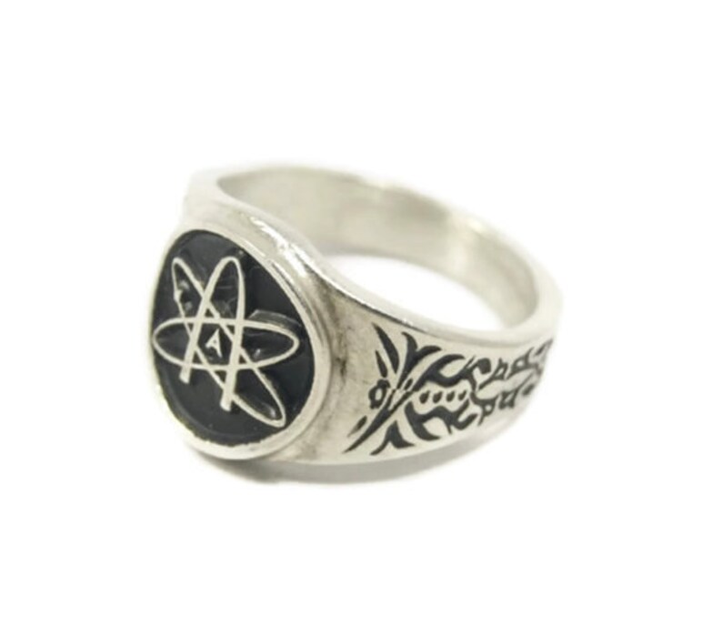 Atheist Atom Symbol Ring - Atomic whirl atheism design - Rutherford model electrons orbiting a central nucleus RM179 image 2