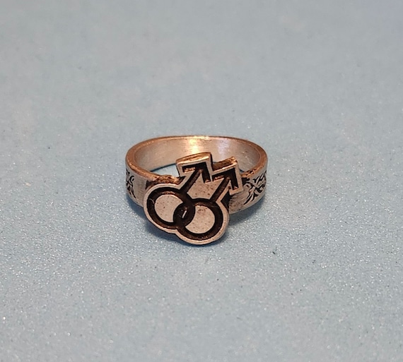 Double Male Gay Pride Symbol Pewter Ring - Small Sizes 4 to 7 +