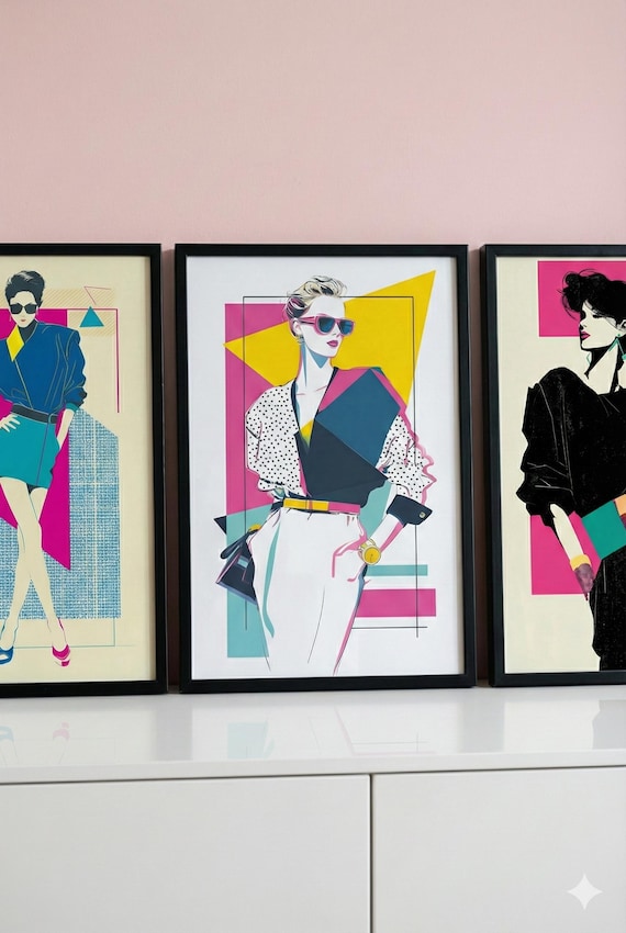 80er Jahre Fashion Poster | Retro Pop Art Illustrationen im Memphis-Stil