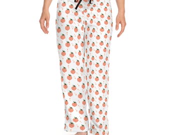 Peach Print Pajama Pants: Women's Polyester Jersey Loungewear