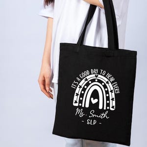 Personalized Speech Therapist Tote Bag, Rainbow SLP Gift.