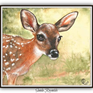 Original Watercolour Painting of a sweet baby deer,animal, painting, animal watercolor, animals portrait