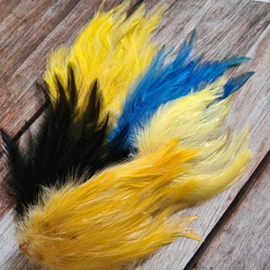 Prestigious English Millinery- Vintage Feathers for Exquisite Hats of the Gilded Age- Delicate Yellows, Midnight Blue, and Light Blue Shades