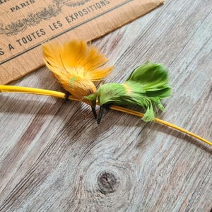 Prestigious Millinery- Vintage Hat Decor- Vintage Flair: 1920s-30s Retro Feather Birds - Yellow & Green