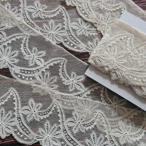 Adorno de encaje antiguo estilo Valenciennes por metro, encaje floral vintage de las décadas de 1930 y 1940, cinta de encaje europeo de 8 cm de ancho, encaje para novias.