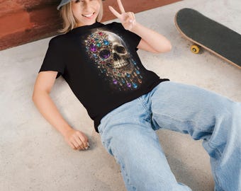 Skull & Jewel Graphic Tee: Edgy Gothic Unisex Cotton T-Shirt