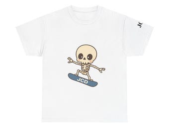 Skeletal snowboarder Graphic Tee: Unisex Heavy Cotton Halloween T-Shirt