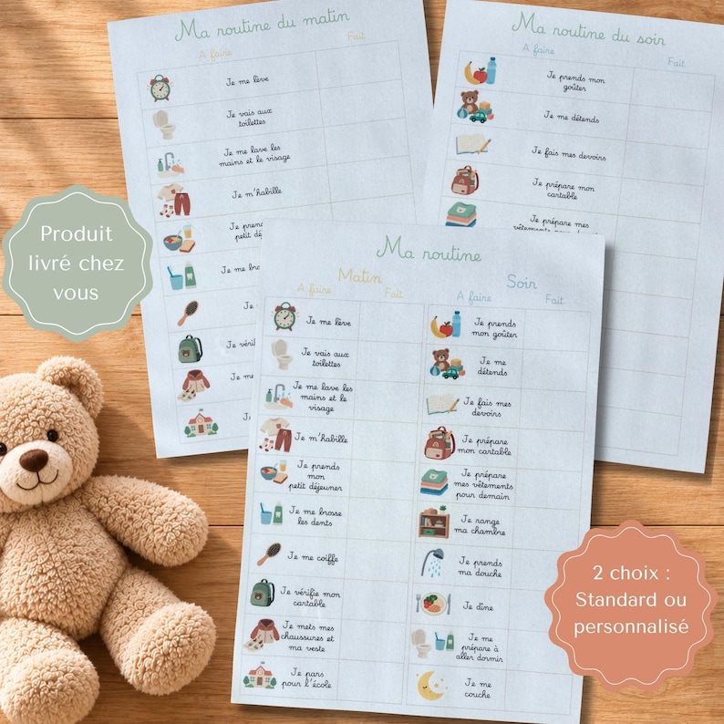 Routine enfant à cocher personnalisée – Tableau routine matin et soir ...