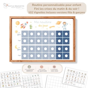 Espacio de Rutinas Infantiles – Cuadro imprimible de rutinas matutinas y vespertinas con miniaturas y objetivos – Versiones para niña y niño – Archivo PDF