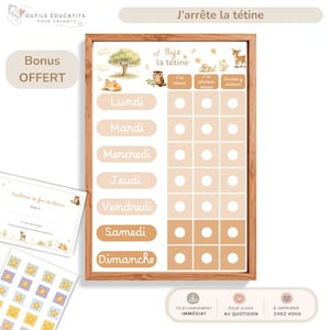 Cómo dejar el chupete para niños (PDF) – Ayuda visual imprimible – Tabla de progreso del bosque – Cómo dejar el chupete de forma gradual – Certificado incluido