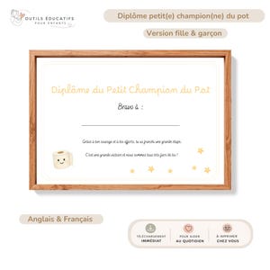 Printable A4 Child Potty Training Certificate – Girl and Boy Potty Training Certificate – PDF File – French and English