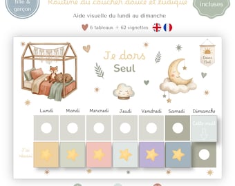 Durmo sozinho | Durmo sozinho | Quadro de hora de dormir infantil | Rotina de sono (versões para menino e menina) | Francês e inglês | Produto digital A4