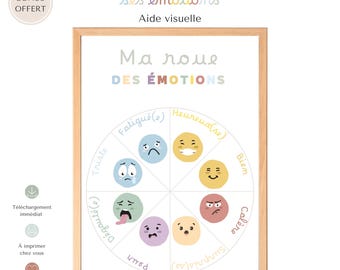 Printable emotion wheel for children + free blank version – Pastel educational tool