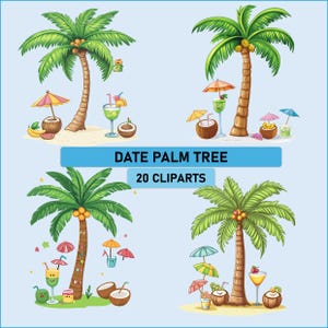20 Dadelpalm png-bundel, Hawaï-stijl png, kokoscocktails png, cocktaildrank png, verjaardagsdrankje png
