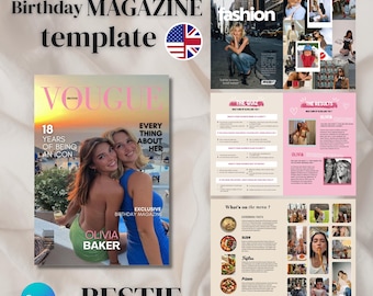 Customizable Birthday Magazine Template | Editable Bestie Gift DIY A4 Magazine