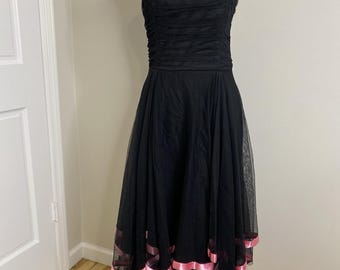 Vintage Cache Y2K 90s Black Mesh Pink Whimsigoth Fairy Asymmetrical Dress Sz 12