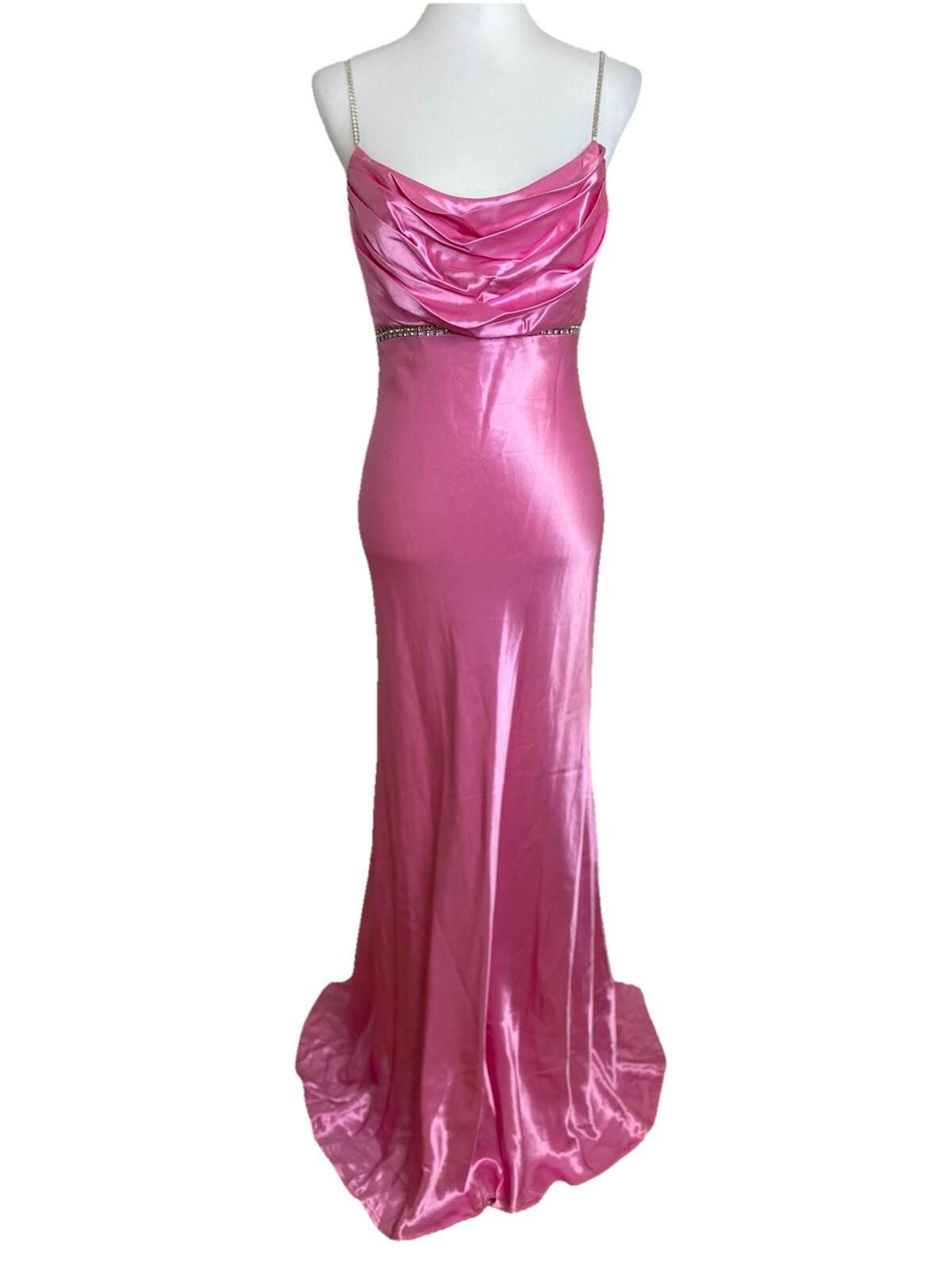 cache pink sequin dress y2k Cache Watermelon Silver Sequin Beaded Ruched