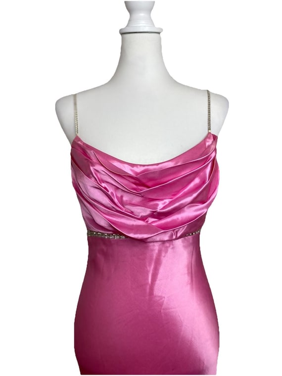 cache pink dress Vintage Cache Pink Y2K Satin Long Bias Cut Prom Slip Dress Gown Rhinestone  Sz 6