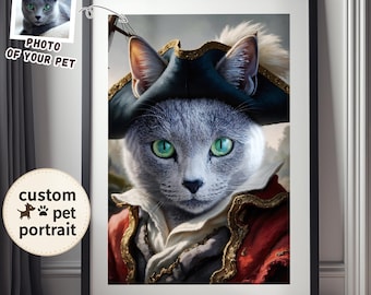 Custom Pirate Pet Portrait from Photo, Dog Wall Art, Gift for Dog Lover, Original Pet Poster